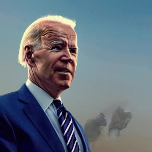 Image similar to cinematic film still of joe biden as a transformer in the latest transformers movie