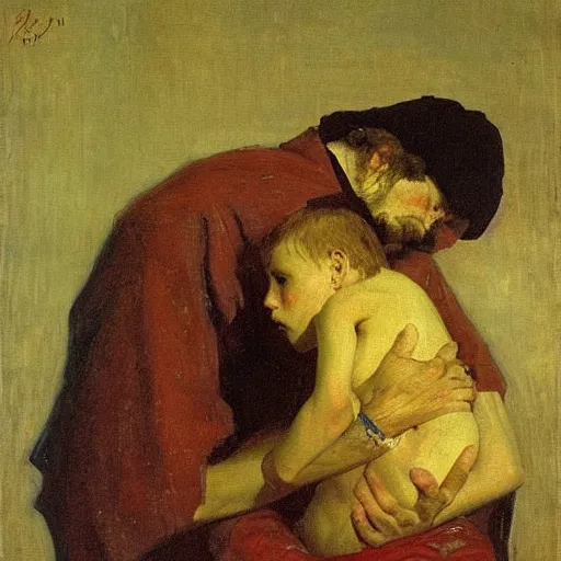 Image similar to ivan the terrible cradling his dying son ivan, painting by ilya repin, extremely detailed, oil on canvas