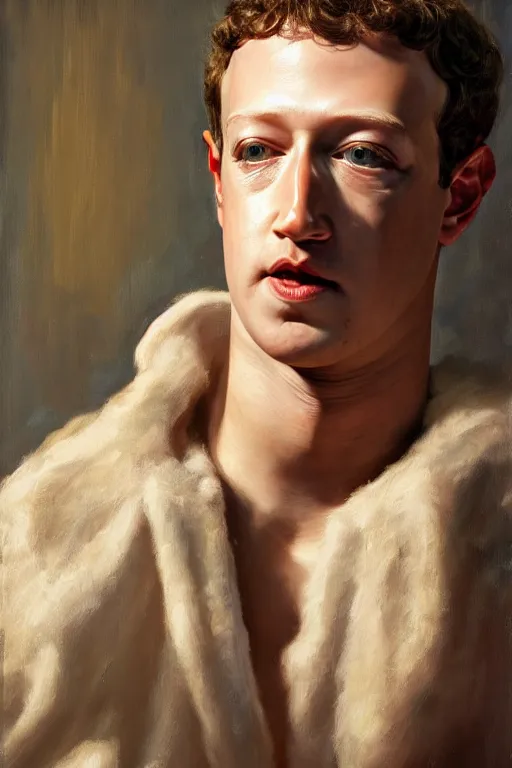 Image similar to Mark Zuckerberg peeling away his face like a mask to reveal that he’s an Android, oil on canvas, golden hour, artstation, by J. C. Leyendecker and Peter Paul Rubens,