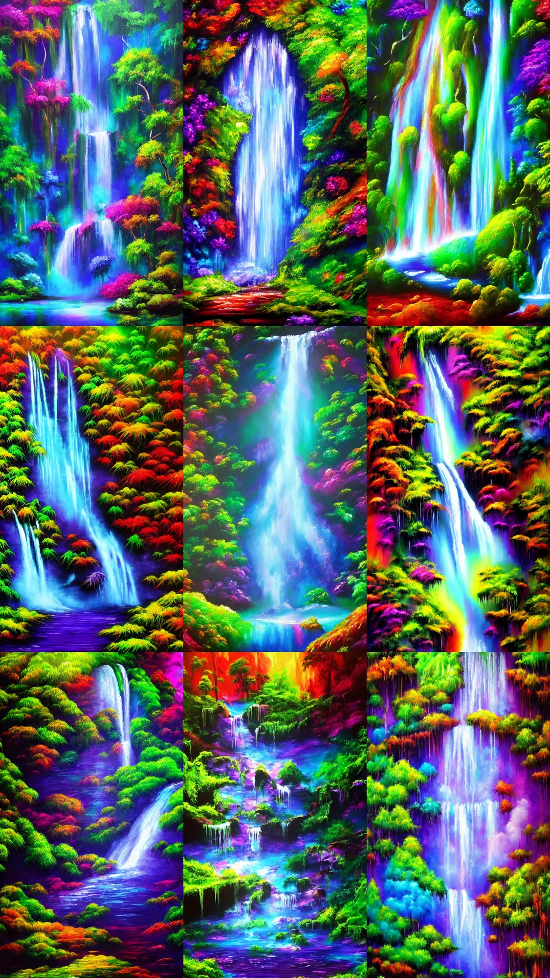 Image similar to high quality psychedelic waterfall background, painted with oil paints, hypperrealism, hd 4 k artstation