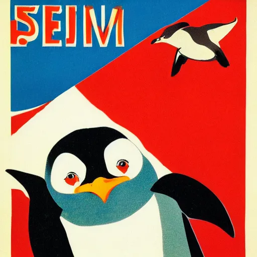 Prompt: a Soviet propaganda poster for Linux featuring a penguin