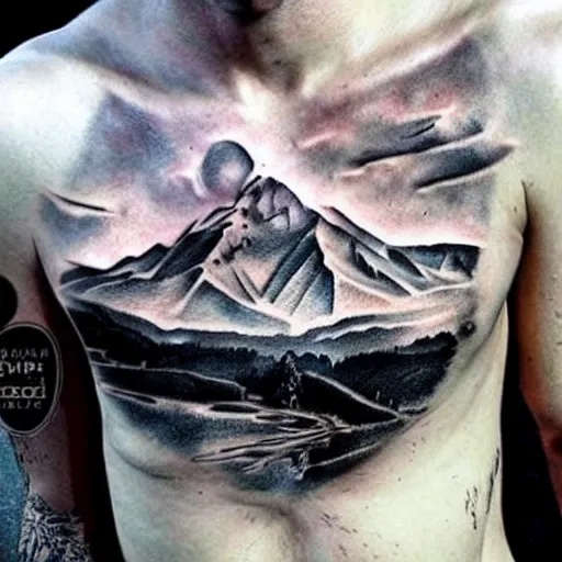 Image similar to realistic tattoo sketch of a lionel messi face double exposure mountain scenery, in the style of matteo pasqualin, amazing detail, sharp, faded