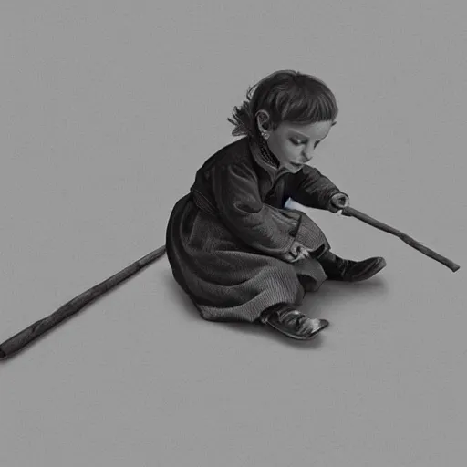 Image similar to Victorian child holding a stick poking an Apple iPod lying on the floor time warp, digital art, concept art, intricate detail, ray tracing, smooth, sharp detail, photorealistic