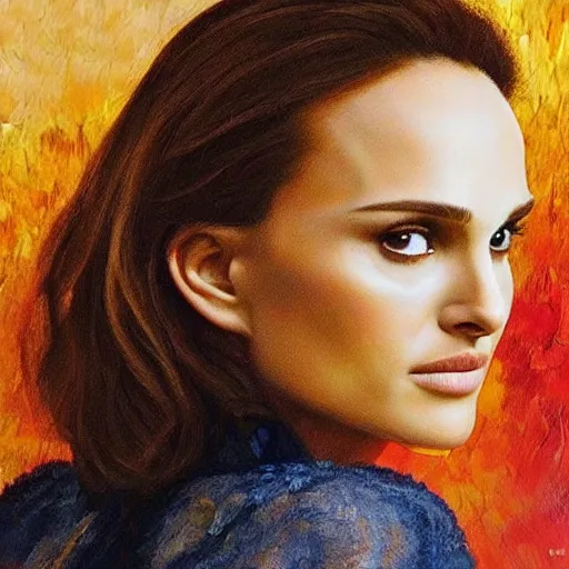 Image similar to “Natalie Portman, beautiful, golden colors, sharp focus, hyperrealistic impasto”