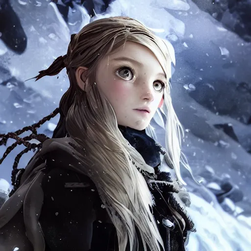 Prompt: highly detailed portrait of a young frostpunk lady with wavy blonde hair, by Dustin Nguyen, Akihiko Yoshida, Greg Tocchini, Greg Rutkowski, Cliff Chiang, 4k resolution, nier:automata inspired, bravely default inspired, vibrant but dreary blue, brown, black and white color scheme!!! ((Ice cavern background))