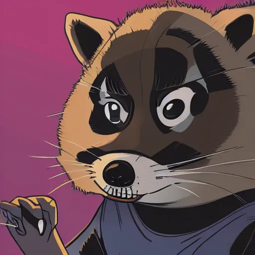 Image similar to highly detailed illustration cartoon of a hip hop raccoon, artstation 4 k