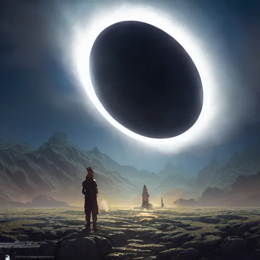 Prompt: a highly detailed matte painting of a double solar eclipse, art by artgerm and greg rutkowski and alphonse mucha, volumetric lighting, octane render, 4 k resolution, trending on artstation, masterpiece