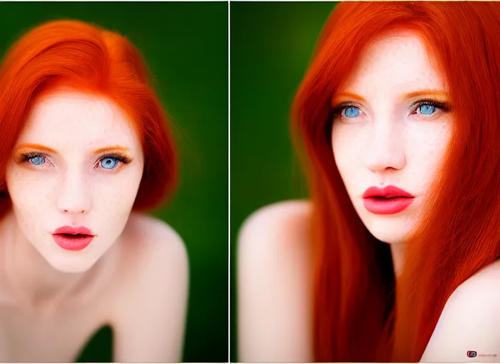 Prompt: 5 5 mm portrait photo of a redhead woman's face with ( intricate cat eyes )!!. highly detailed 8 k. intricate. lifelike. soft light. nikom d 8 5 0. cinematic post - processing