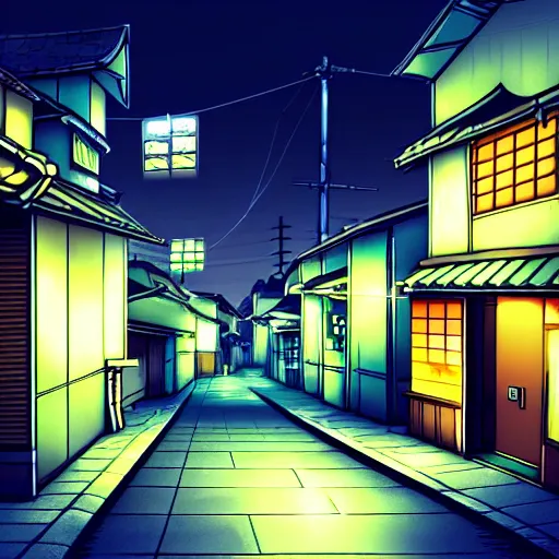 Image similar to anime tokyo residential quiet street scenery only wallpaper, nighttime moonlight scene, aesthetic, beautiful