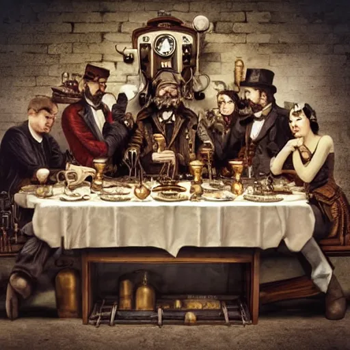 Prompt: Steampunk last supper