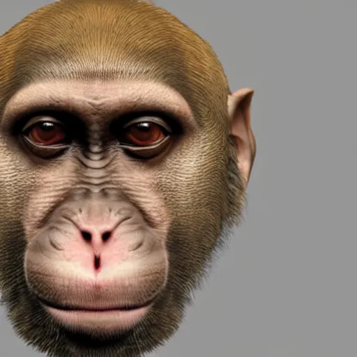 Image similar to Photorealistic monkey with human Vladimir Putin face, animal hybrid award-winning Houdini 3D render, Vladimir Putin head on monkey body fully visible in frame