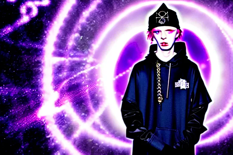 Image similar to bladee wearing aura inspired by a wizard mage