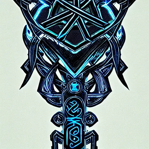 Image similar to black dagger, weapon design, vines, blue glowing runes, intricate, ben andrews, rossdraws, jeongming lee, unreal engine, highly detailed