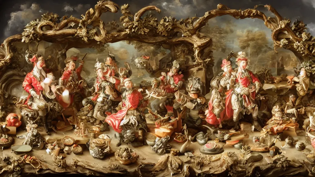 Image similar to rococo militaristic sausage diorama