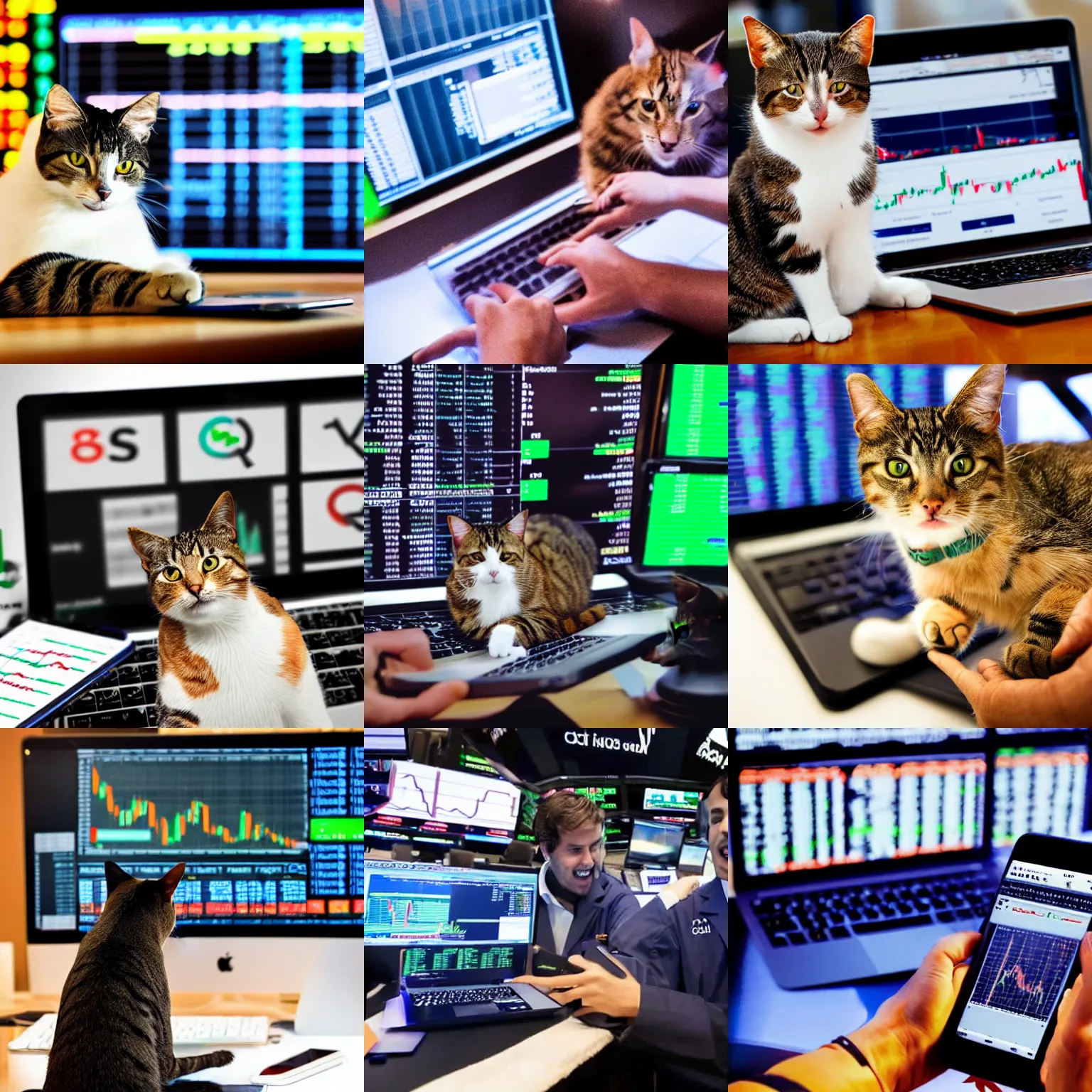 Prompt: a cat trading stocks