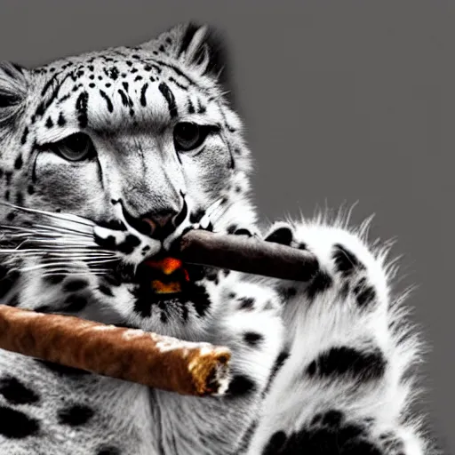 Image similar to Snow leopard smoking a cigar in the club, award winning photo