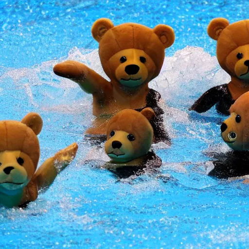 Prompt: Teddy bears swimming at the Olympics 400m Butterfly event.