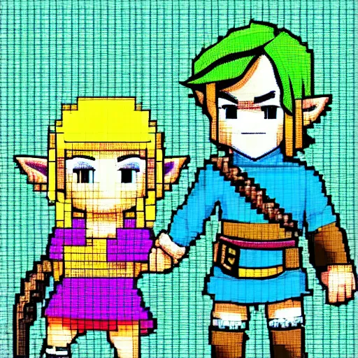 Prompt: zelda and link, pixel art style