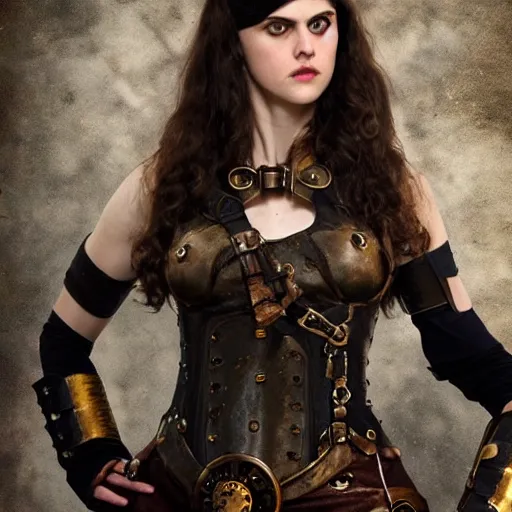 Image similar to full shot photo of alexandra daddario as a steampunk warrior