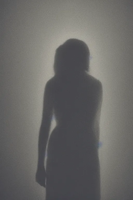 Image similar to woman silhouette, large diffused glowing aura, film grain, art by janice sung