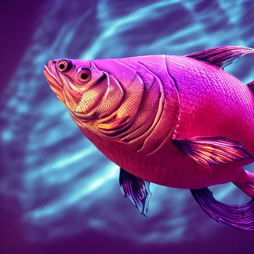 Prompt: a hyperrealistic 3 d octane render of a fish populated by mandelbrot fractals, unreal engine, dramatic lighting, volumetric lighting, backlit, vray lighting, ray tracing, ultra detailed, photorealism, neon, glowing