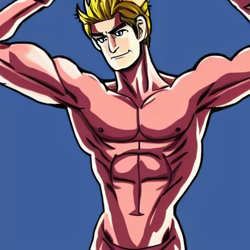 Image similar to Still of Andrew Garfield with a very muscular body type, anime art, anime style