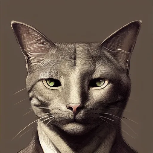 Image similar to portrait of an anthrophomorphic man cat,digital art,ultra detailed,ultra realistic,art by greg rutkowski