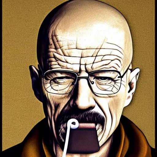 Image similar to a detailed portrait of walter white with a pacifer in his mouth, art illustration, incredibly highly detailed and realistic, 8 k, sharp focus