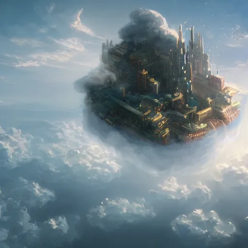 Image similar to a floating city in the clouds, 4 k, artstation