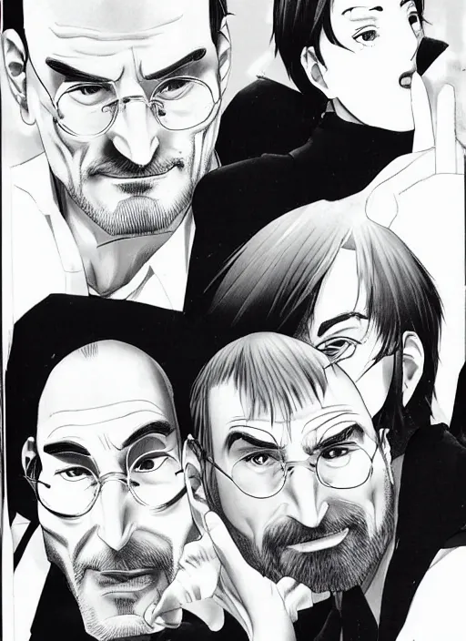 Image similar to official steve jobs manga, by katsuhiro otomo and hiroya oku and makoto yukimura