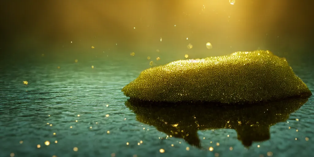 Prompt: photo small cedar on green swarovski crystals in the water, gold hour, soft lighting, medium shot, volumetric lighting, beautiful, ultra detailed, cgsociety by leesha hannigan, thierry doizon, kai carpenter, ignacio fernandez rios, 3 5 mm, fujifilm