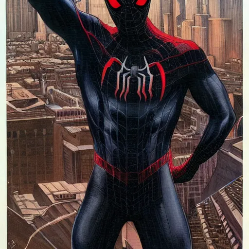 Image similar to black suit spider-man by gerald brom