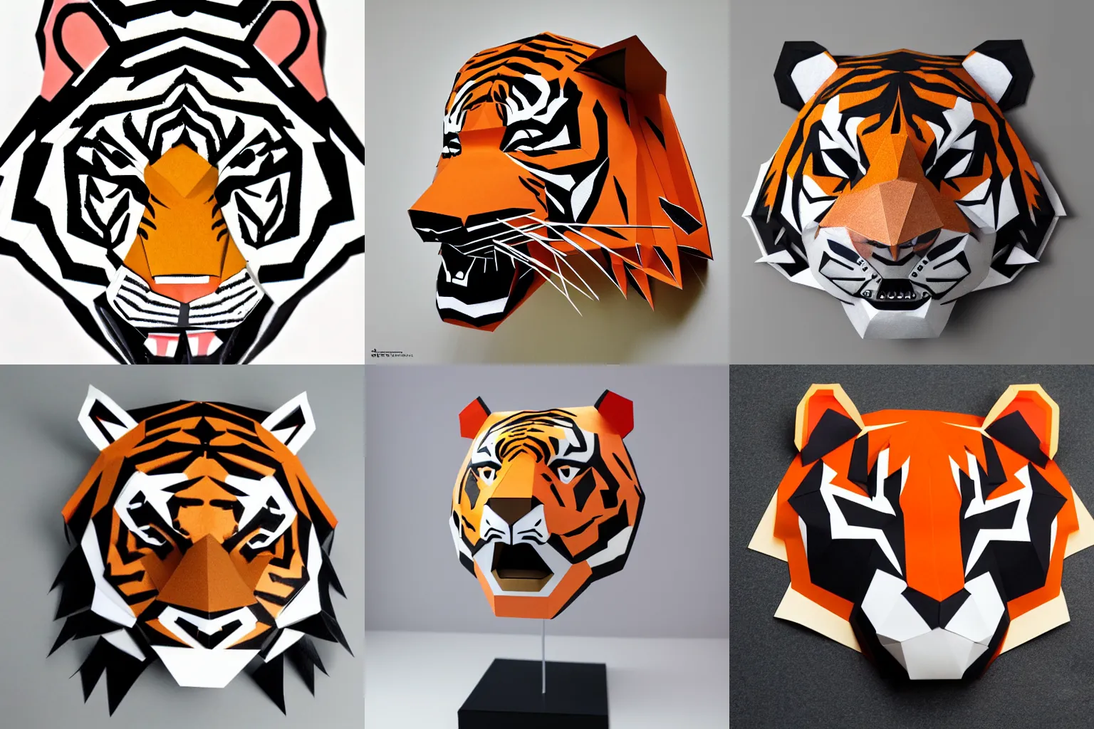 Prompt: a papercraft tiger mask, today\'s featured costume design 4k