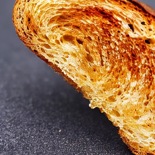 Image similar to an extreme close up of a piece of toast, 80mm macro lens