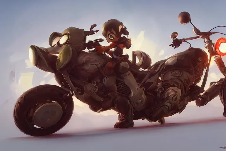 Image similar to a cartoony motor bike, in the style of Rayman origins, michael ancel, Ruan Jia and Mandy Jurgens and Greg Rutkowski, trending on Artstation, award winning, unreal engine, octane render H 1024