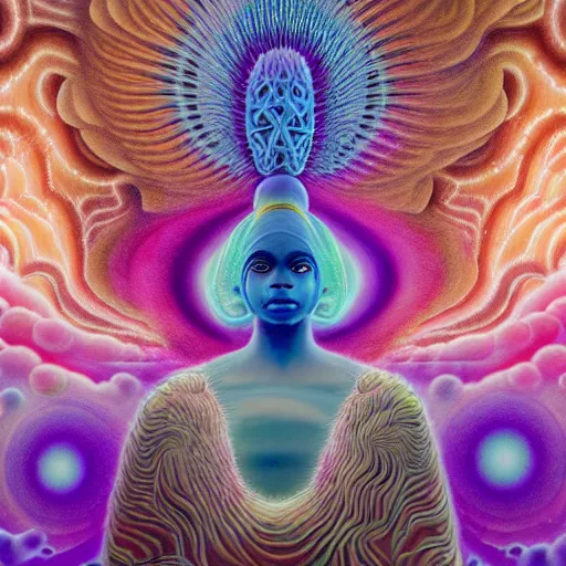 Image similar to obatala the cosmic god sitting in a cabana made of nebula clouds, by Adi granov and afarin sajedi and amanda sage and evgeni gordiets and Agostino Arrivabene in a psychedelic portrait style, ultrarealistic matte painting, volumetric lighting, fractal, extremely symmetrical, highly detailed face, orisha, 8k, hd