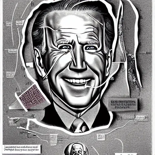 Image similar to anatomical diagram of a dissection of Joe Biden, by Barlowe