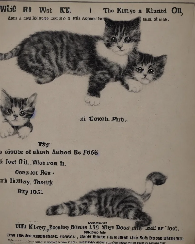 Image similar to 1865 wanted poster Wanted $1000 Reward kitten in cowboy hat Billy the Kit