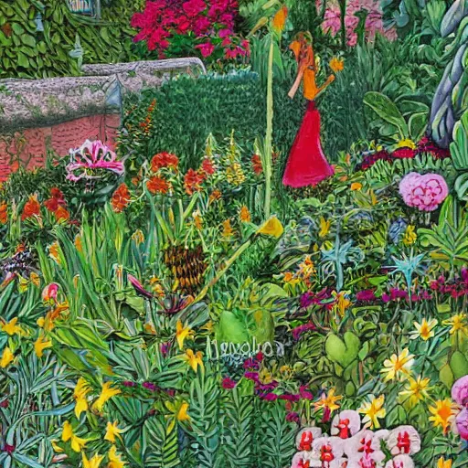 Prompt: hanging cluttered garden illustration intricate