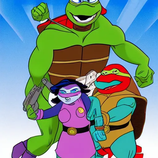Prompt: teenage mutant ninja turtles rescue April again, disney 90s animation