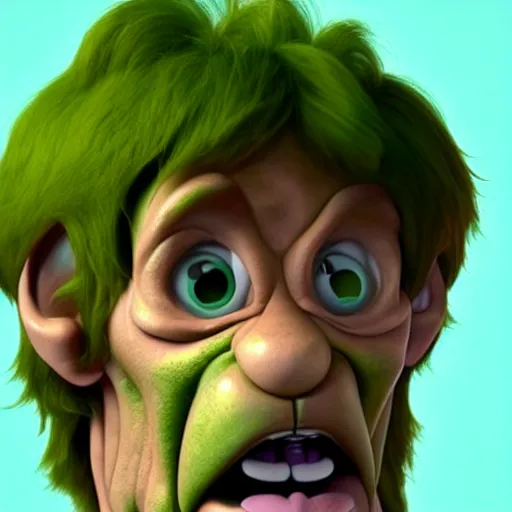 Image similar to a buff shaggy rogers making a surprised face, concept art by guillermo del toro, cgsociety, verdadism, creepypasta, zbrush, groovy