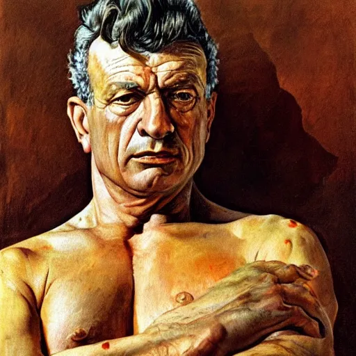 Image similar to high quality high detail painting by lucian freud and frank frazetta, hd, powerful man