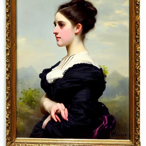 Image similar to beautiful portrait of a young woman with gentle eyes by franz xaver winterhalter, circa 1 8 6 3