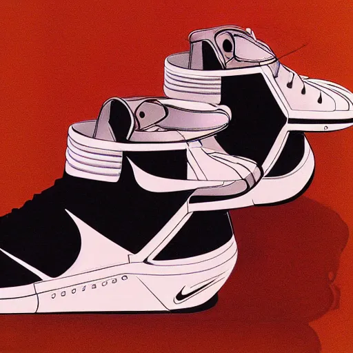 Prompt: retro futuristic Nike high top sneakers by syd mead