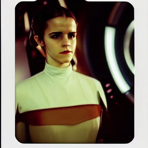 Image similar to film still of emma watson as princess leia organa in star wars, polaroid, photography, film, kodak