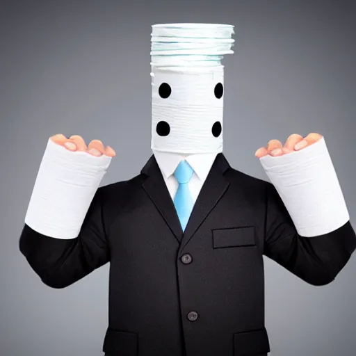 Image similar to a businessman with hands made of toilet paper