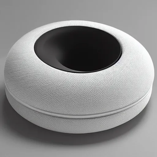 Image similar to a round Donut shaped Bluetooth speaker design, studio photography, soft light archviz