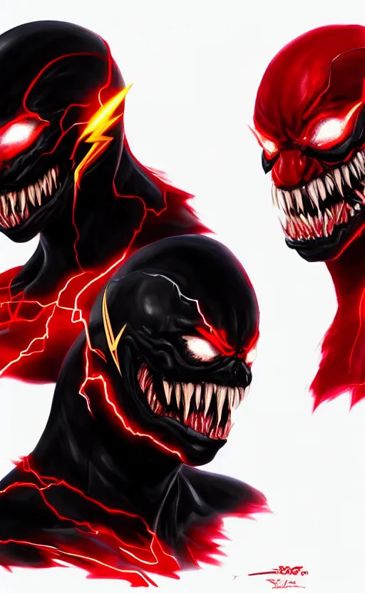 Image similar to portrait of venom as the flash, black and red, dynamic lighting, cinematic, ultra detailed, trending on art station, stunning visuals, creative, fantasy concept art