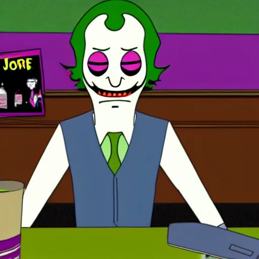 Image similar to Joker working at Bob's Burgers, in the style of the TV Show Bob's Burgers