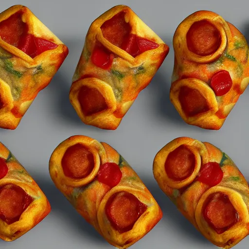 Image similar to totinos pizza rolls, photorealistic, highly details, intricate, unreal engine 5, cinematic, bokeh, volumetric lighting, epic, serious